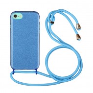 Glitter Θήκη Σιλικόνης iPhone  με κορδόνι Μπλε