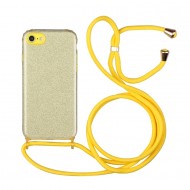 Glitter Θήκη Σιλικόνης iPhone με κορδόνι Κίτρινη